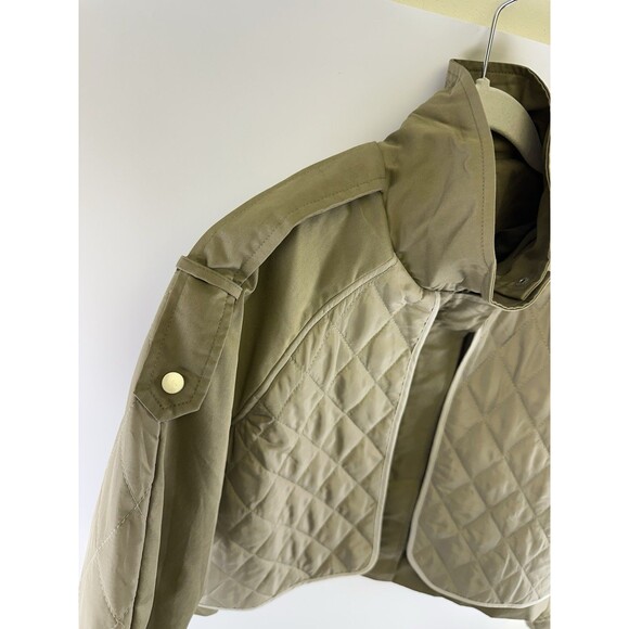 Grey Lab Quilted Jacket Olive Stand Collar Hidden Zip Button Cuff Womens Medium - Picture 6 of 16